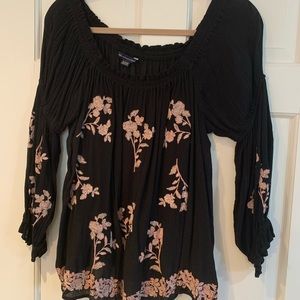 Off The Shoulder Black Embroidered Top